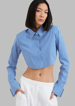 The Frankie Shop Phoenix Cropped Shirt Blue Stripe Sale