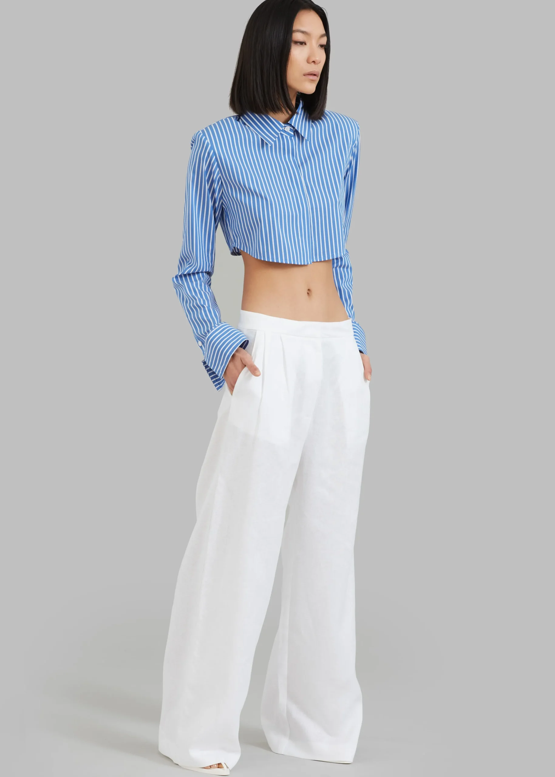 The Frankie Shop Phoenix Cropped Shirt Blue Stripe Sale