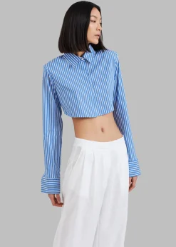 The Frankie Shop Phoenix Cropped Shirt Blue Stripe Sale