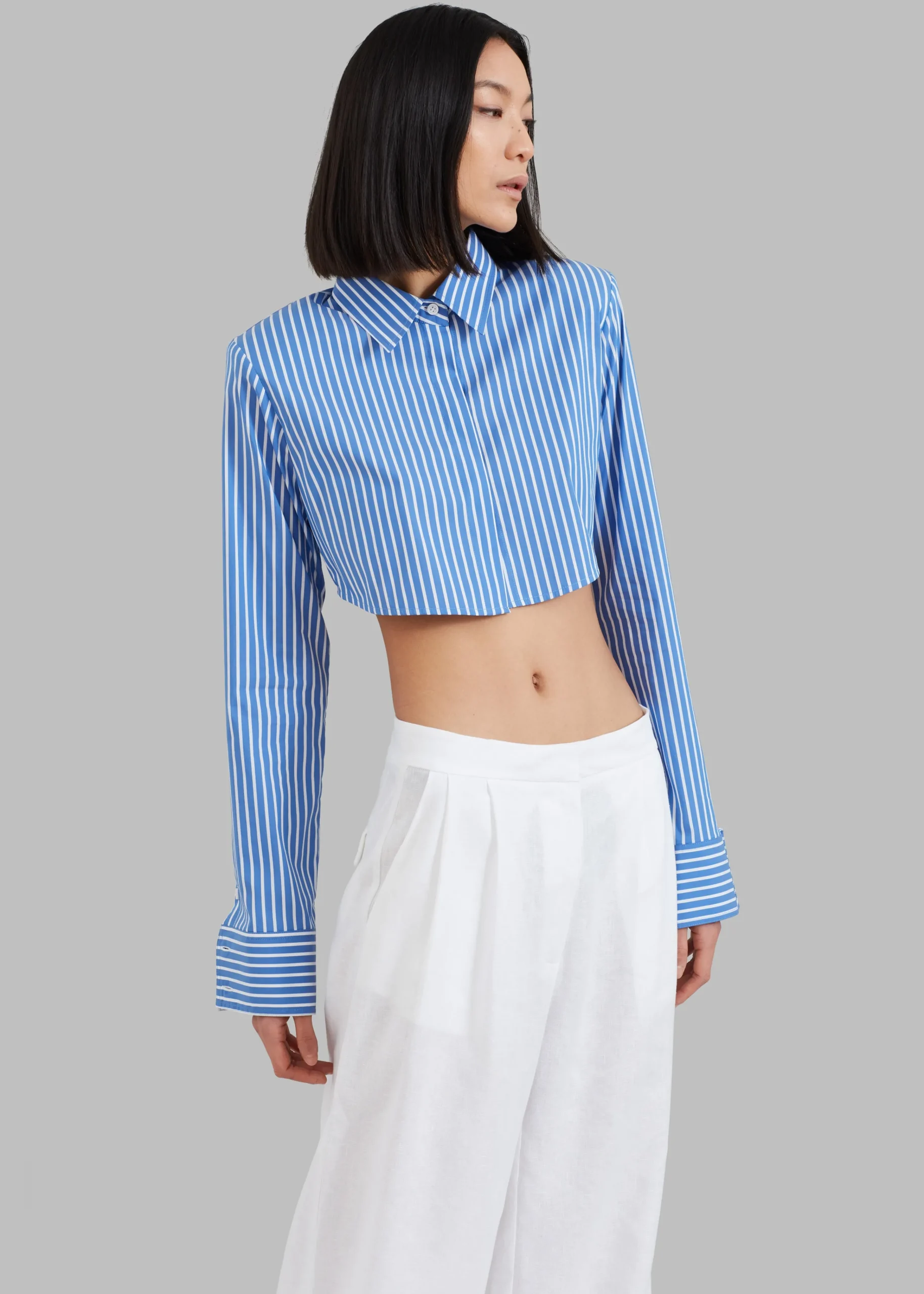 The Frankie Shop Phoenix Cropped Shirt Blue Stripe Sale