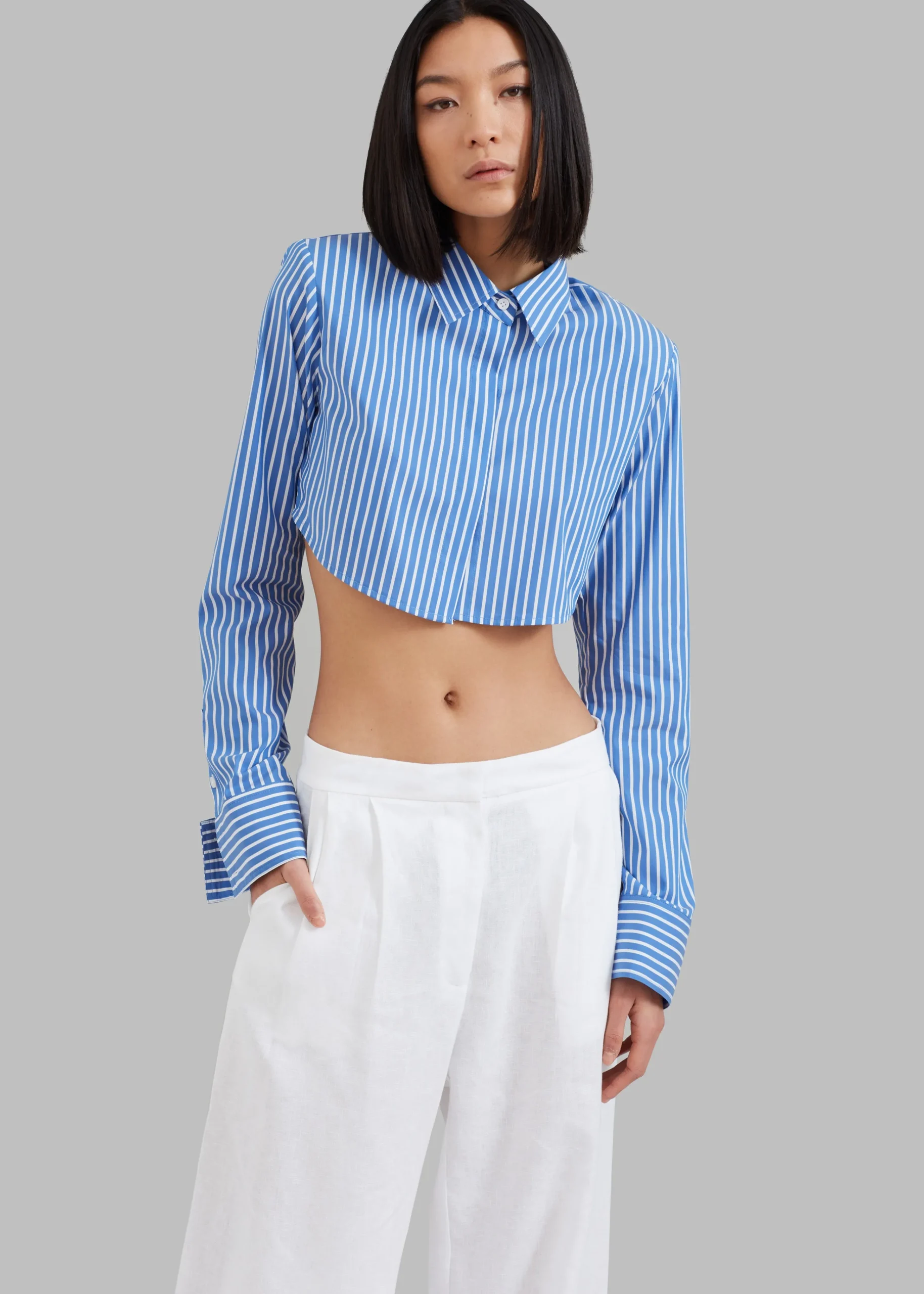 The Frankie Shop Phoenix Cropped Shirt Blue Stripe Sale