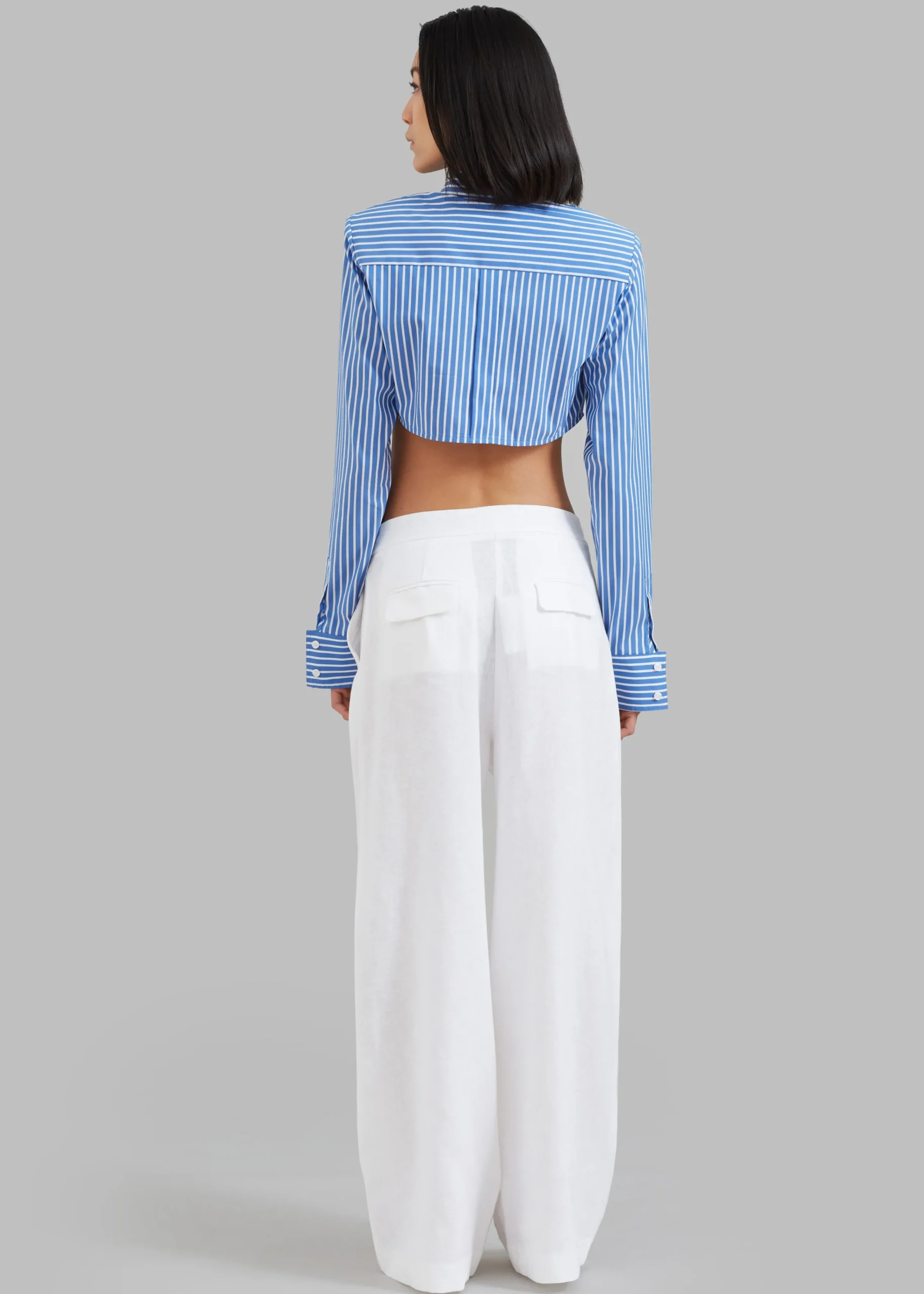 The Frankie Shop Phoenix Cropped Shirt Blue Stripe Sale