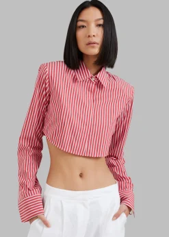 The Frankie Shop Phoenix Cropped Shirt Red Stripe Best