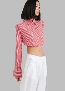 The Frankie Shop Phoenix Cropped Shirt Red Stripe Best