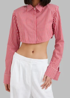 The Frankie Shop Phoenix Cropped Shirt Red Stripe Best