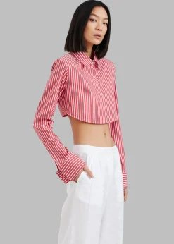 The Frankie Shop Phoenix Cropped Shirt Red Stripe Best