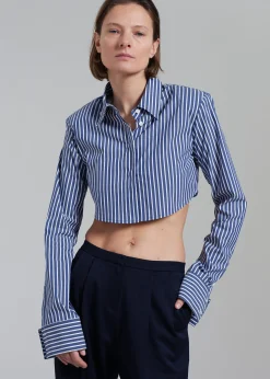 The Frankie Shop Phoenix Cropped Shirt Navy Stripe Sale