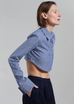 The Frankie Shop Phoenix Cropped Shirt Navy Stripe Sale