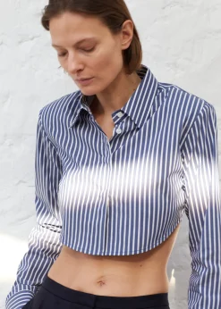 The Frankie Shop Phoenix Cropped Shirt Navy Stripe Sale