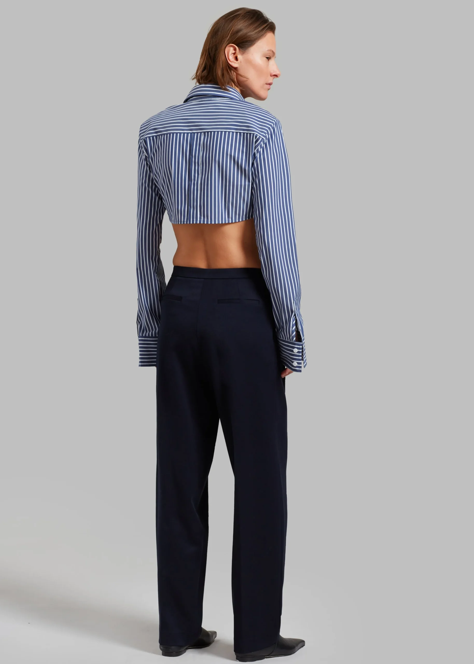 The Frankie Shop Phoenix Cropped Shirt Navy Stripe Sale