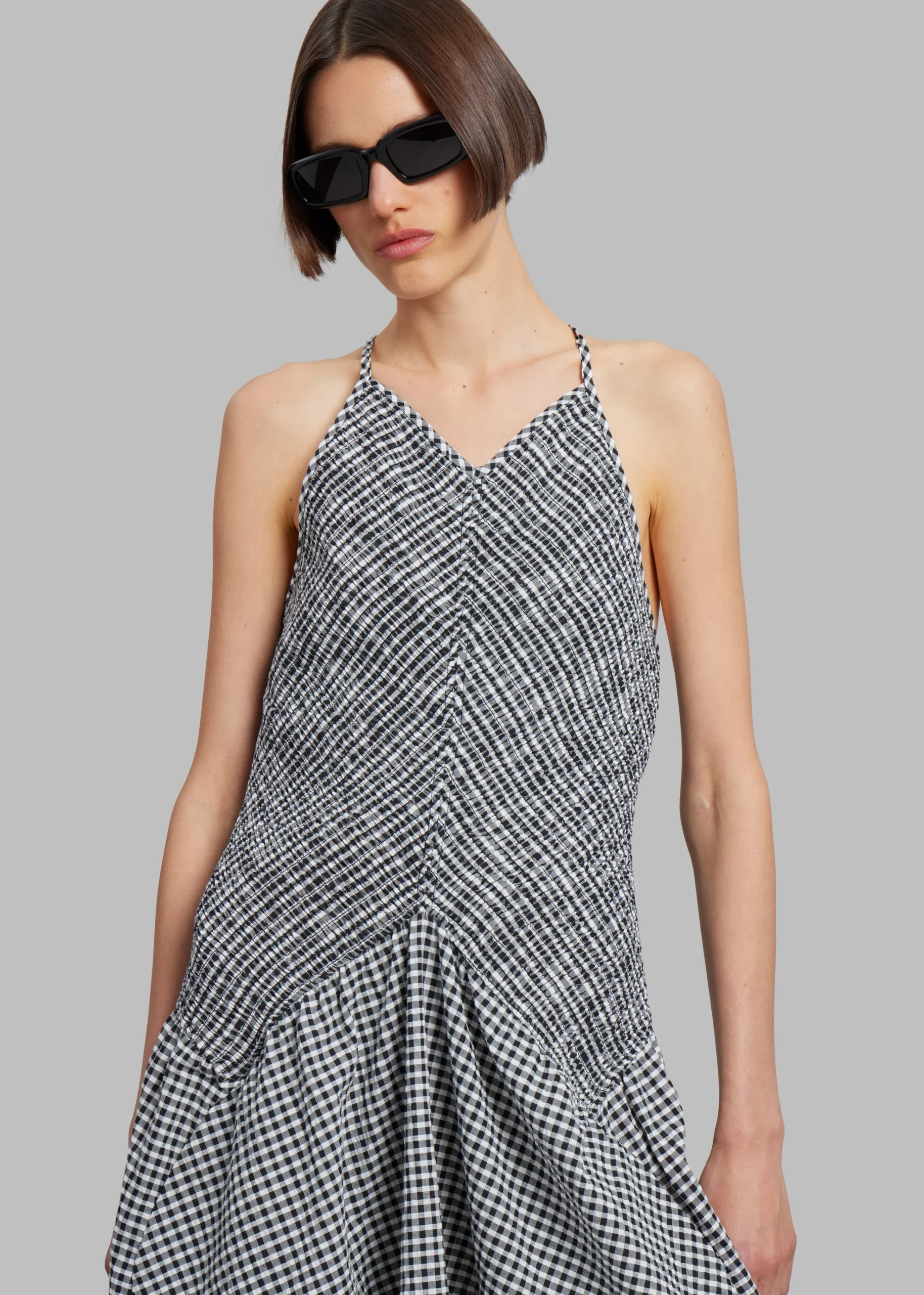 The Frankie Shop Proenza Schouler White Label Gingham Seersucker Smocked Dress White/ Sale