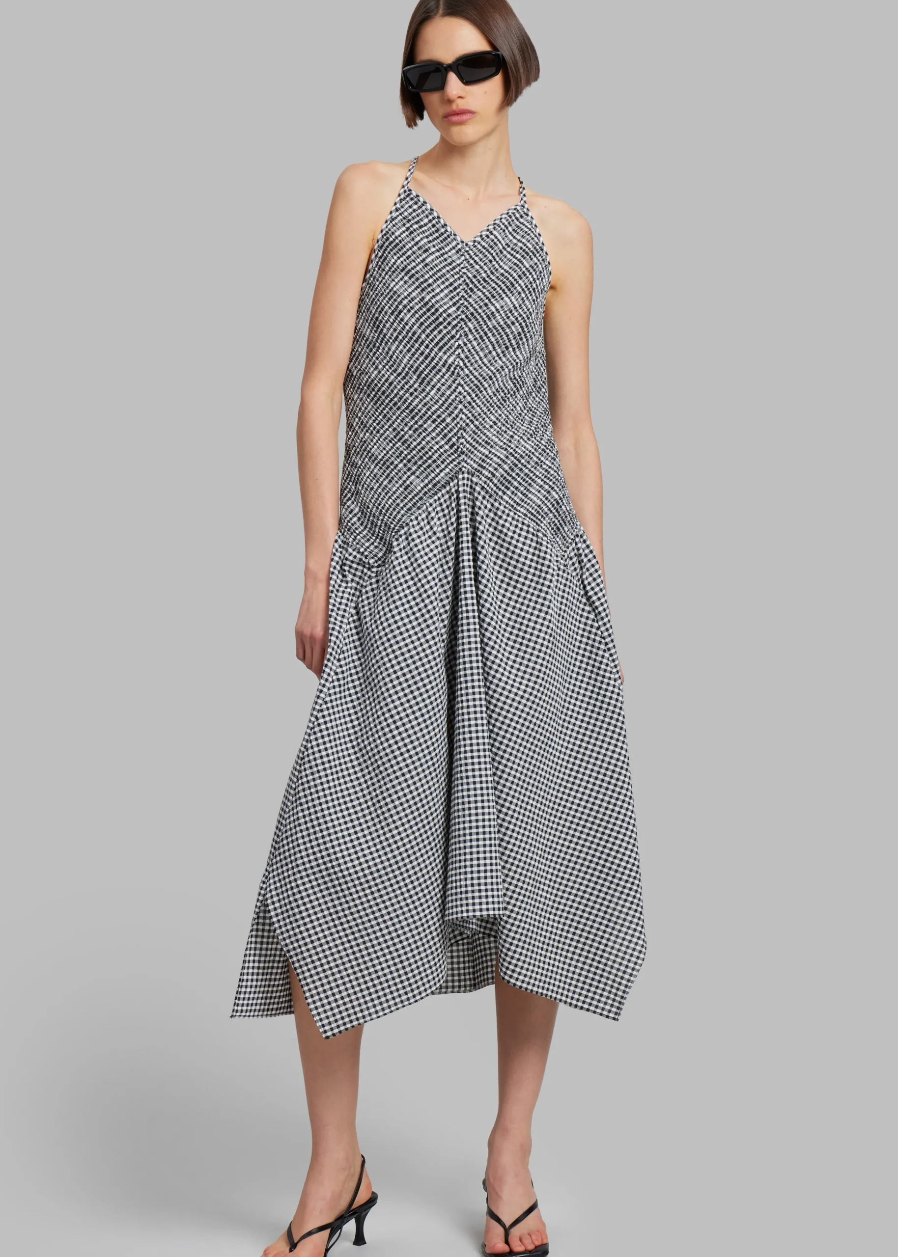 The Frankie Shop Proenza Schouler White Label Gingham Seersucker Smocked Dress White/ Sale