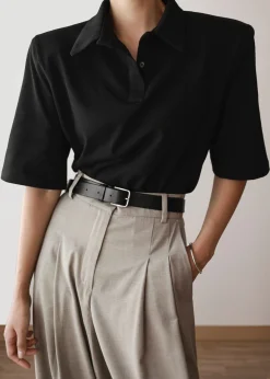 The Frankie Shop Rane Padded Shoulder Polo Black Discount