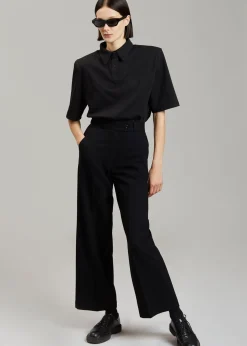 The Frankie Shop Rane Padded Shoulder Polo Black Discount