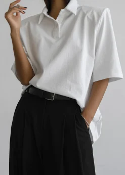 The Frankie Shop Rane Padded Shoulder Polo White Hot