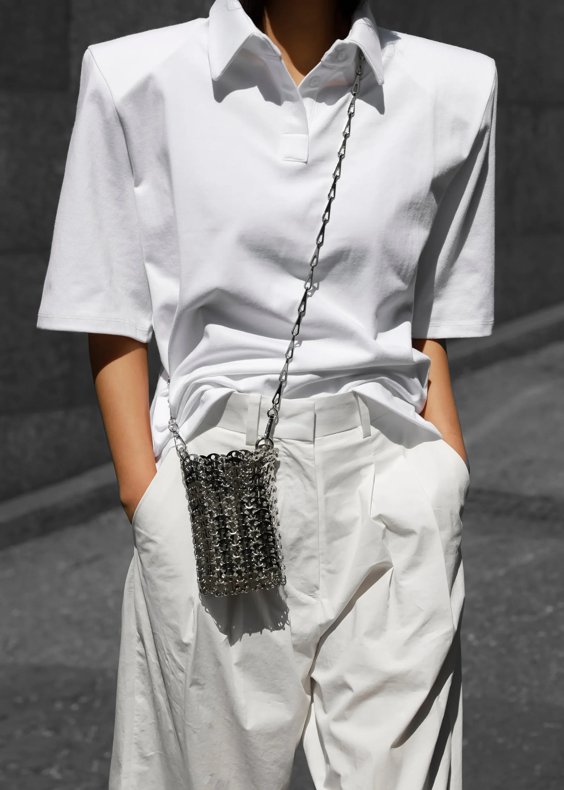 The Frankie Shop Rane Padded Shoulder Polo White Hot