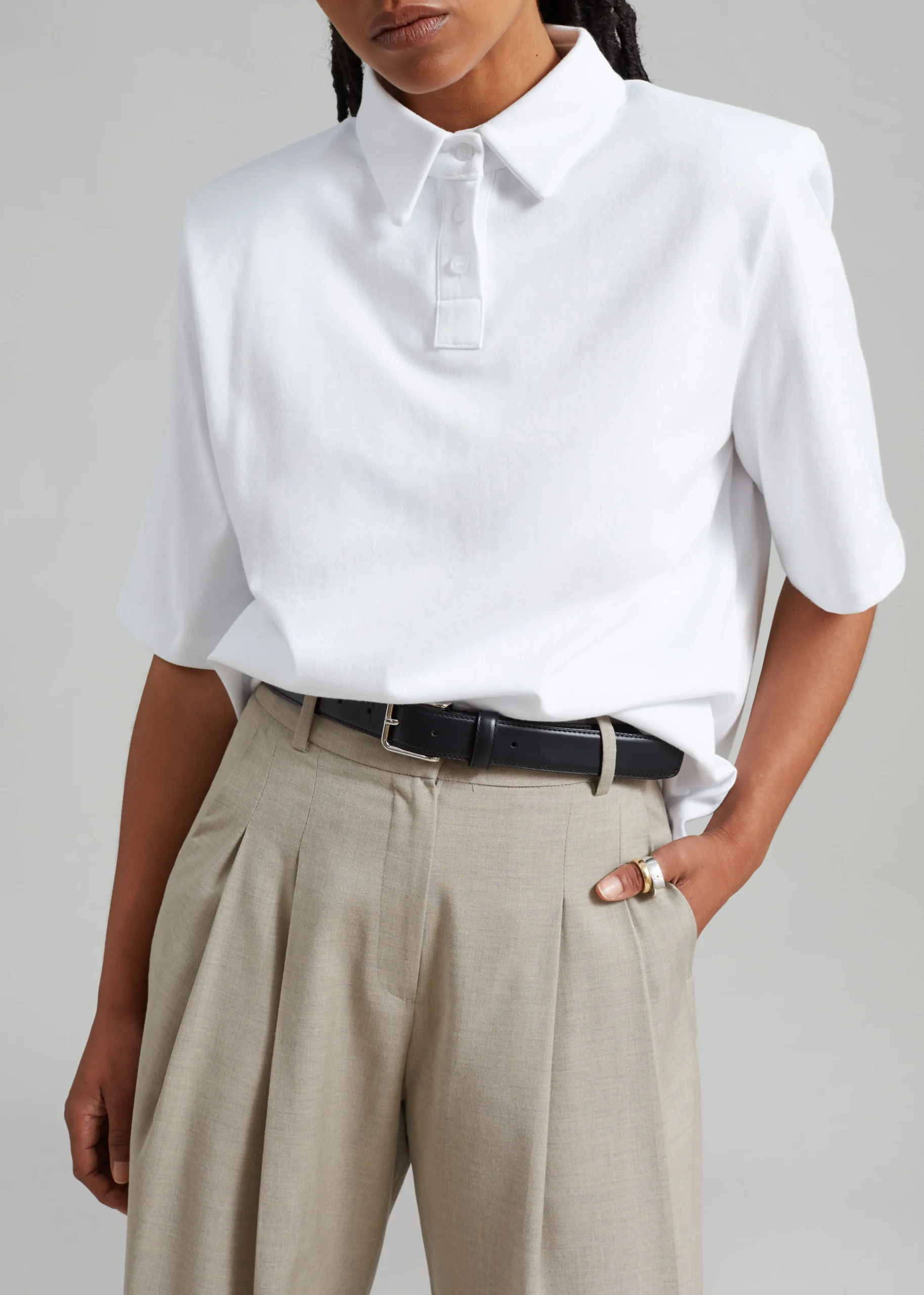 The Frankie Shop Rane Padded Shoulder Polo White Hot
