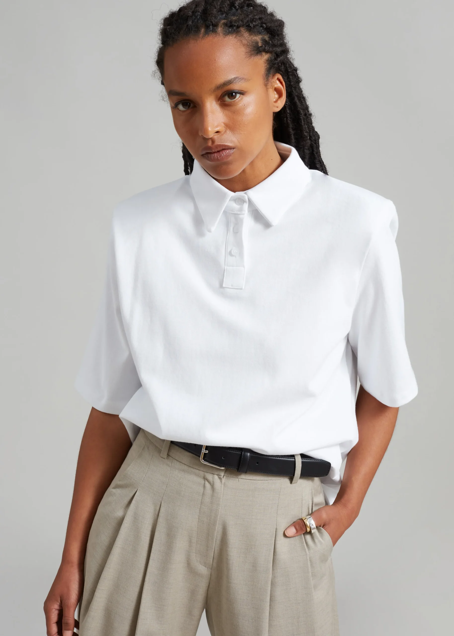 The Frankie Shop Rane Padded Shoulder Polo White Hot