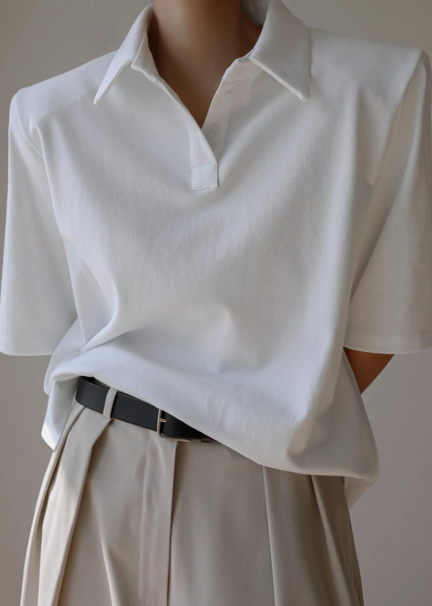The Frankie Shop Rane Padded Shoulder Polo White Hot
