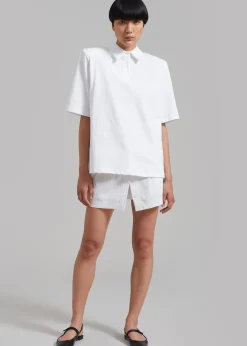The Frankie Shop Rane Padded Shoulder Polo White Hot