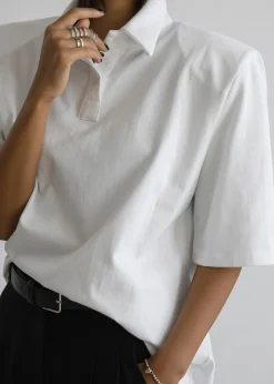 The Frankie Shop Rane Padded Shoulder Polo White Hot