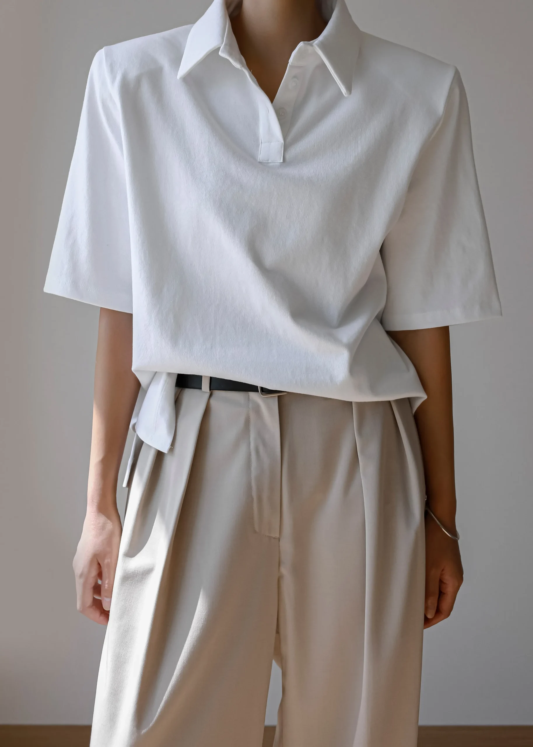 The Frankie Shop Rane Padded Shoulder Polo White Hot