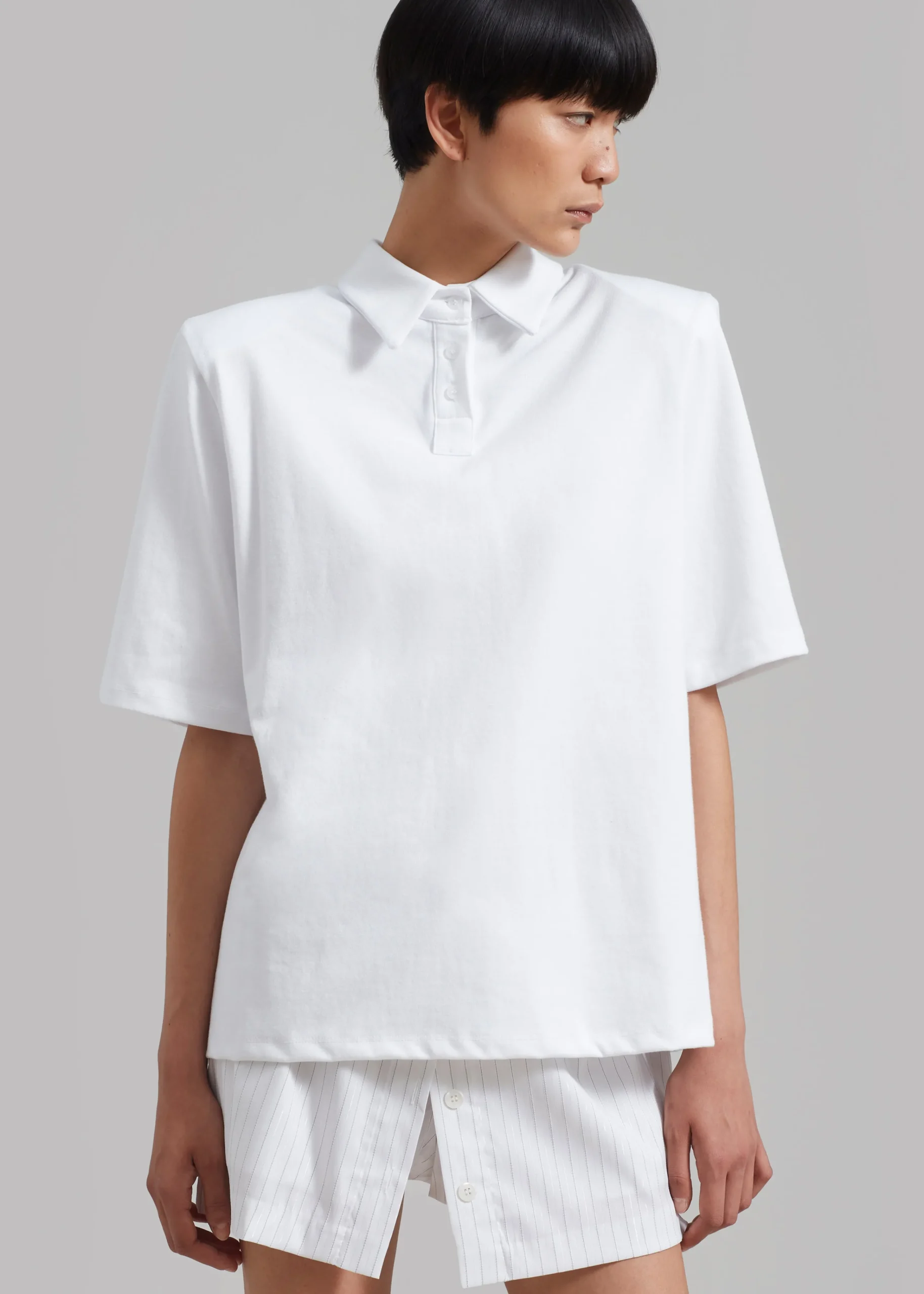 The Frankie Shop Rane Padded Shoulder Polo White Hot