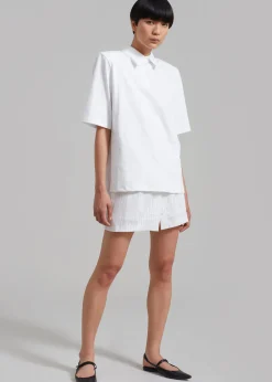 The Frankie Shop Rane Padded Shoulder Polo White Hot