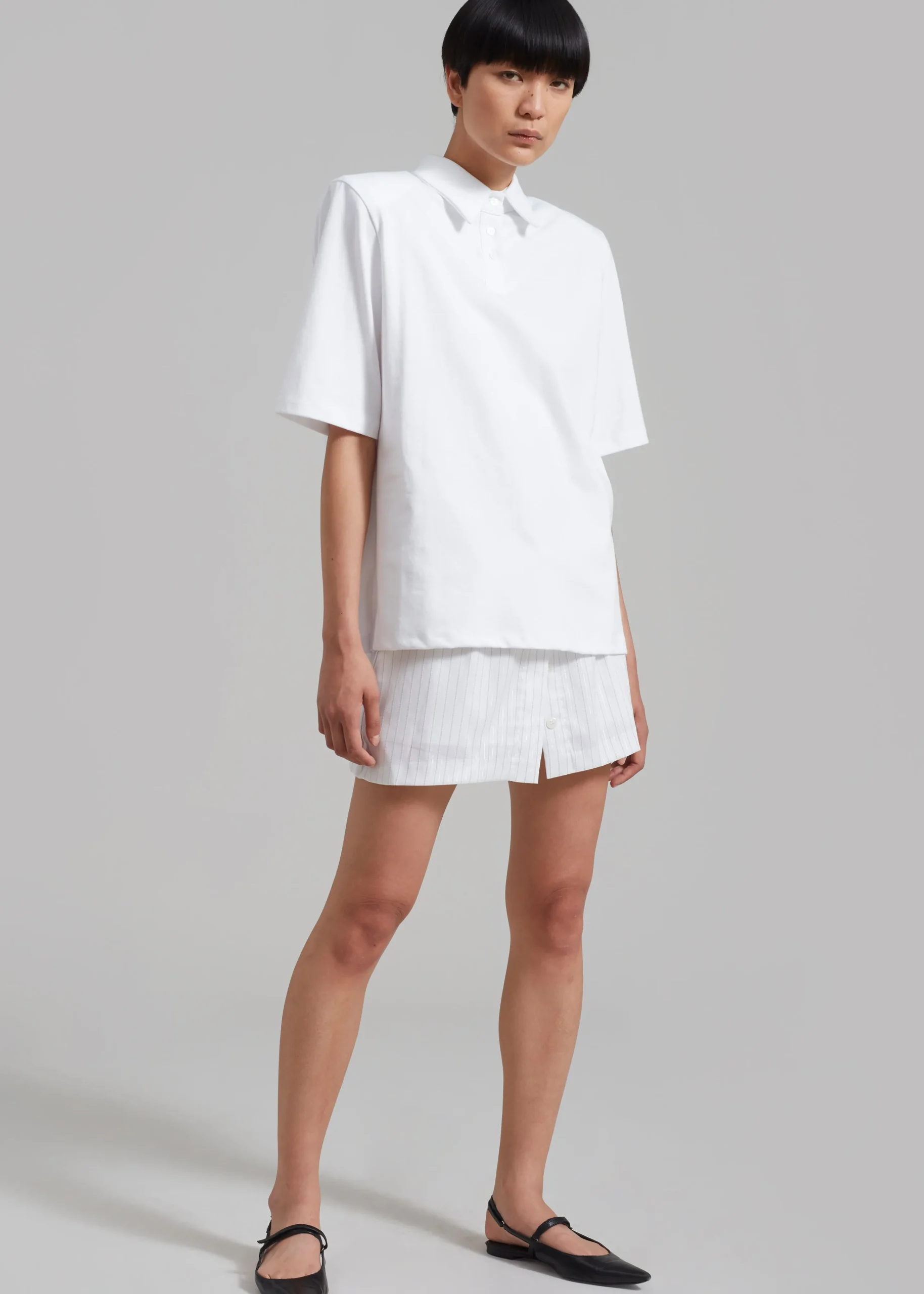 The Frankie Shop Rane Padded Shoulder Polo White Hot