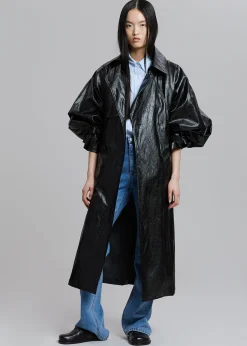 The Frankie Shop Reed Faux Leather Trench Coat Black