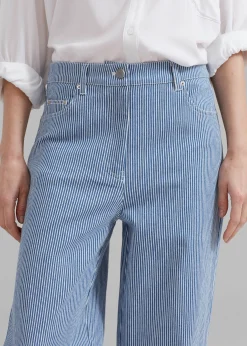 The Frankie Shop Remain Striped Canvas Wide Pants Bright White Comb. Hot