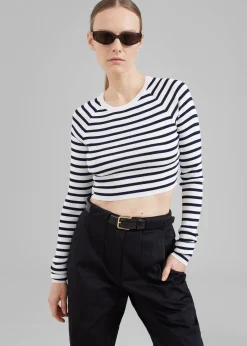 The Frankie Shop Remain Striped Knit Cropped Top White Print Sale