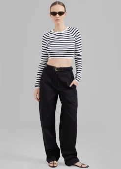 The Frankie Shop Remain Striped Knit Cropped Top White Print Sale
