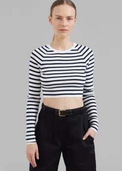 The Frankie Shop Remain Striped Knit Cropped Top White Print Sale