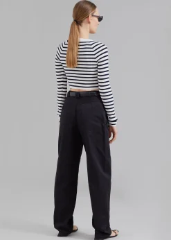The Frankie Shop Remain Striped Knit Cropped Top White Print Sale