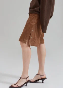 The Frankie Shop Remain Suede Bermuda Slit Shorts Emperador