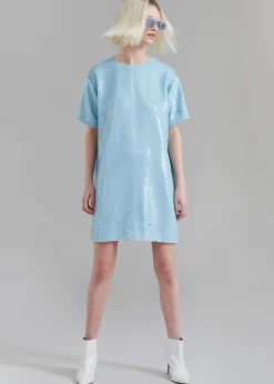 The Frankie Shop Riley Sequins Tee Mini Dress Sky Best