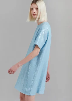 The Frankie Shop Riley Sequins Tee Mini Dress Sky Best