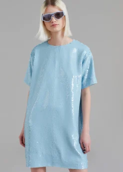 The Frankie Shop Riley Sequins Tee Mini Dress Sky Best