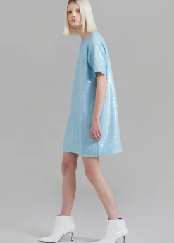 The Frankie Shop Riley Sequins Tee Mini Dress Sky Best