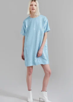 The Frankie Shop Riley Sequins Tee Mini Dress Sky Best