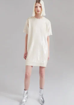 The Frankie Shop Riley Sequins Tee Mini Dress Cream Outlet