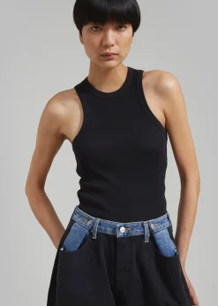 The Frankie Shop Rohe Cotton Rib Tank Top Noir Outlet