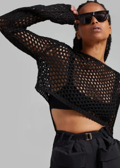 The Frankie Shop Safa Crochet Open-Knit Top Black Hot