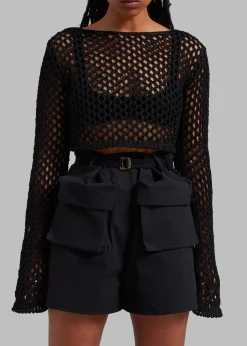 The Frankie Shop Safa Crochet Open-Knit Top Black Hot