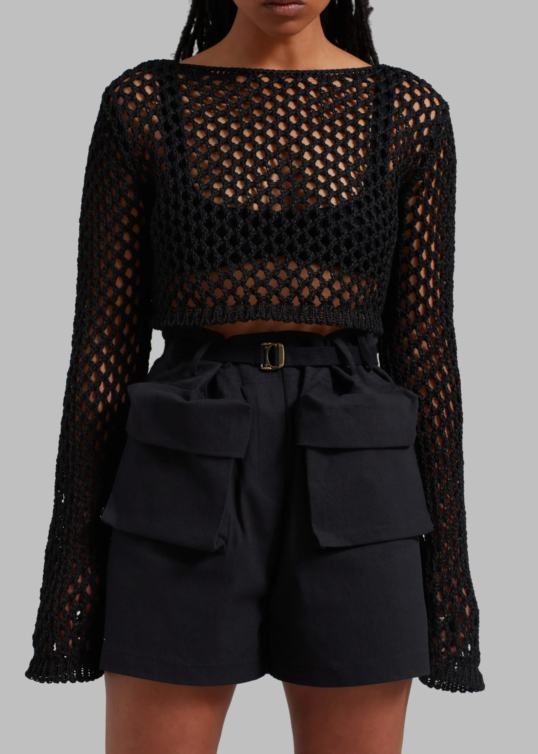 The Frankie Shop Safa Crochet Open-Knit Top Black Hot