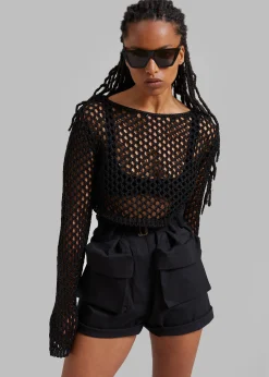 The Frankie Shop Safa Crochet Open-Knit Top Black Hot