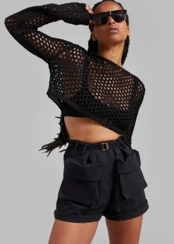 The Frankie Shop Safa Crochet Open-Knit Top Black Hot