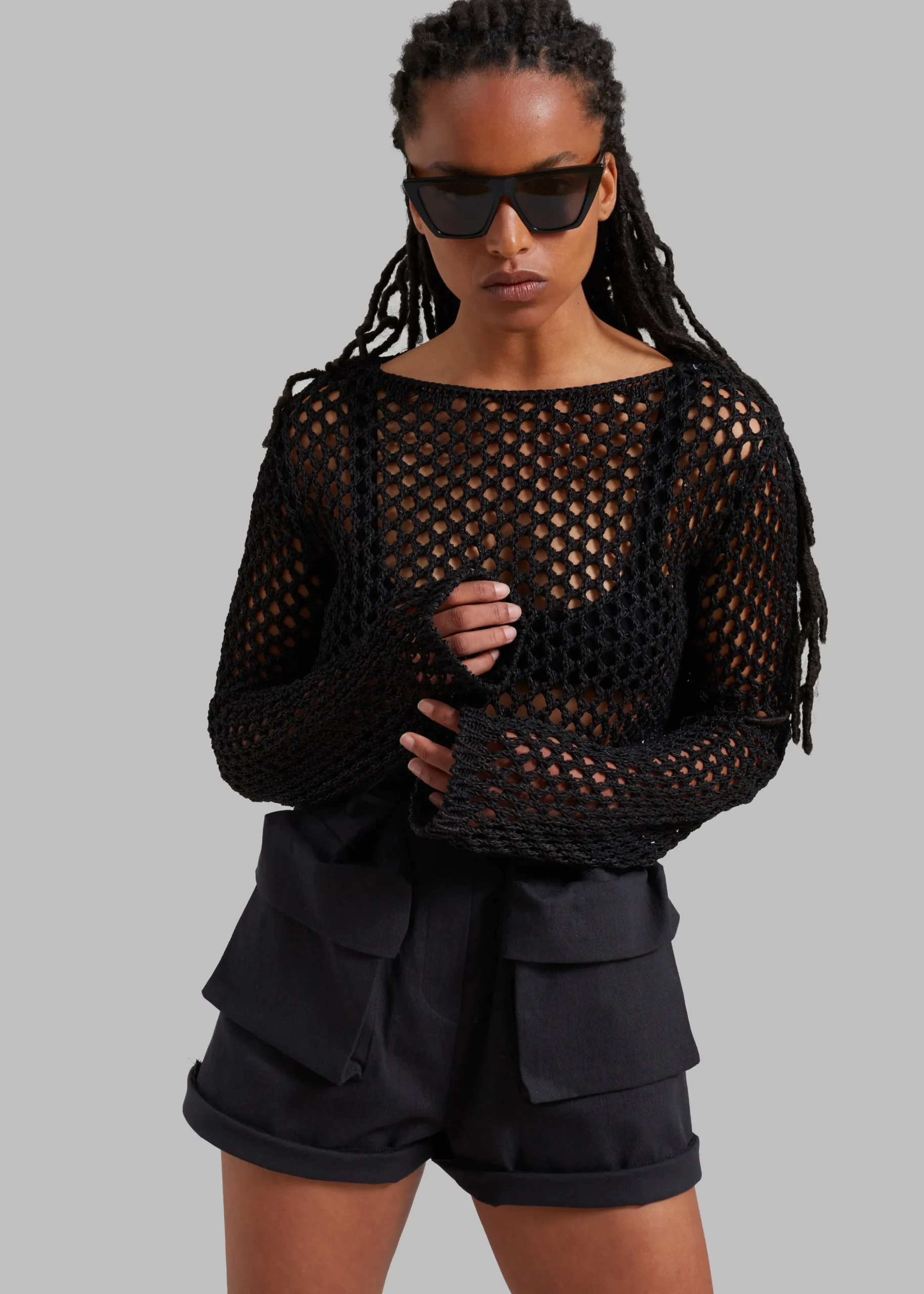 The Frankie Shop Safa Crochet Open-Knit Top Black Hot