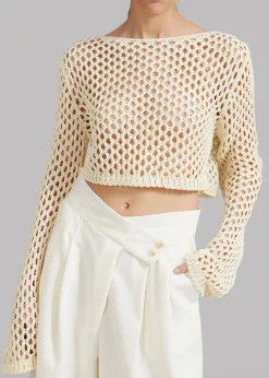 The Frankie Shop Safa Crochet Open-Knit Top Cream